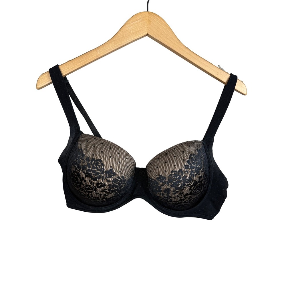 Soma Vanishing Back Lace Bra 34DD Black Full Coverage Underwire‎ Nude Lining